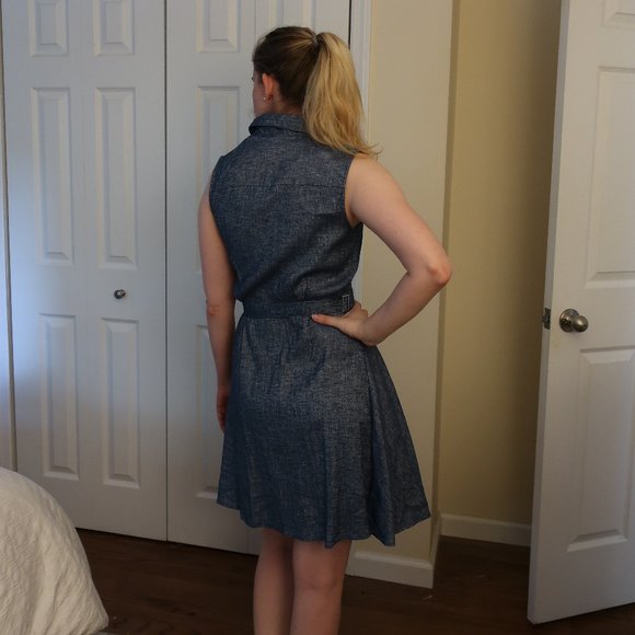 NWOT Sleeveless Chambray Pleated Shirt Dress - Picture 2 of 11